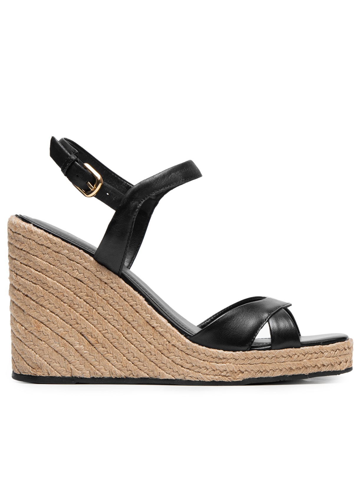 Sandália Feminina Couro Anabela Corda - Preto