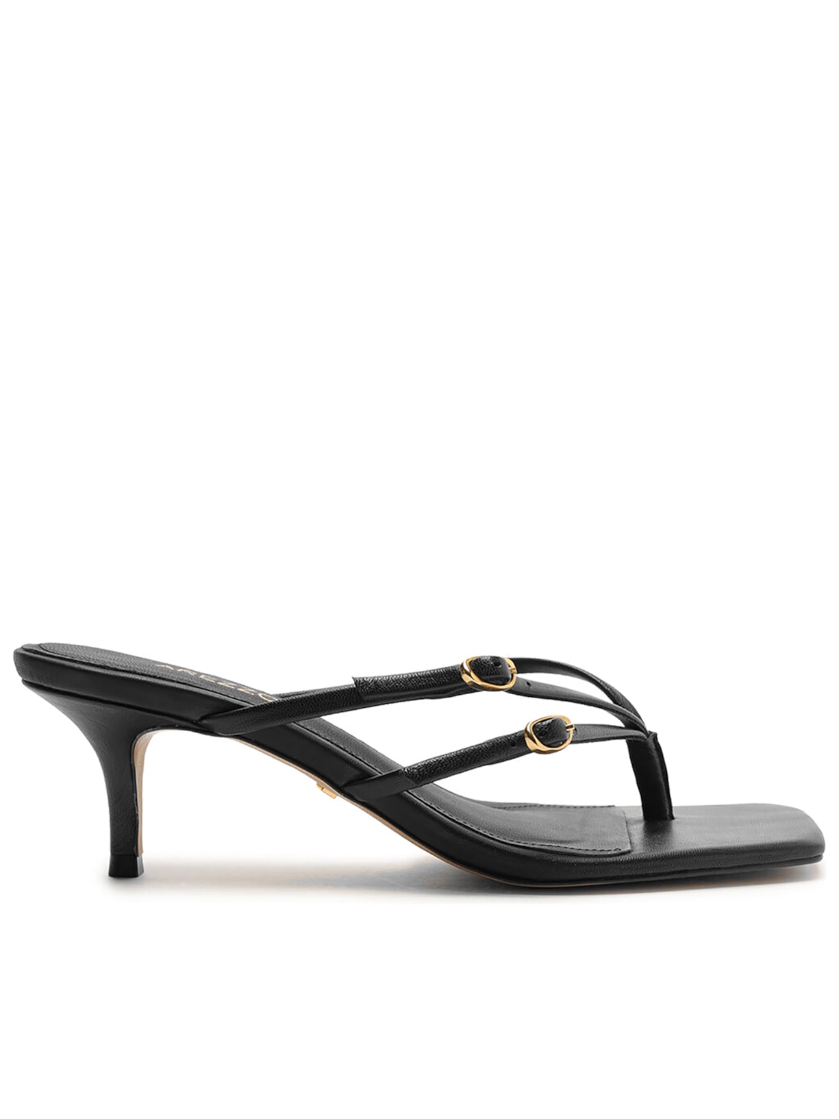 Sandália Feminina Couro Bico Quadrado Flip Flop - Preto