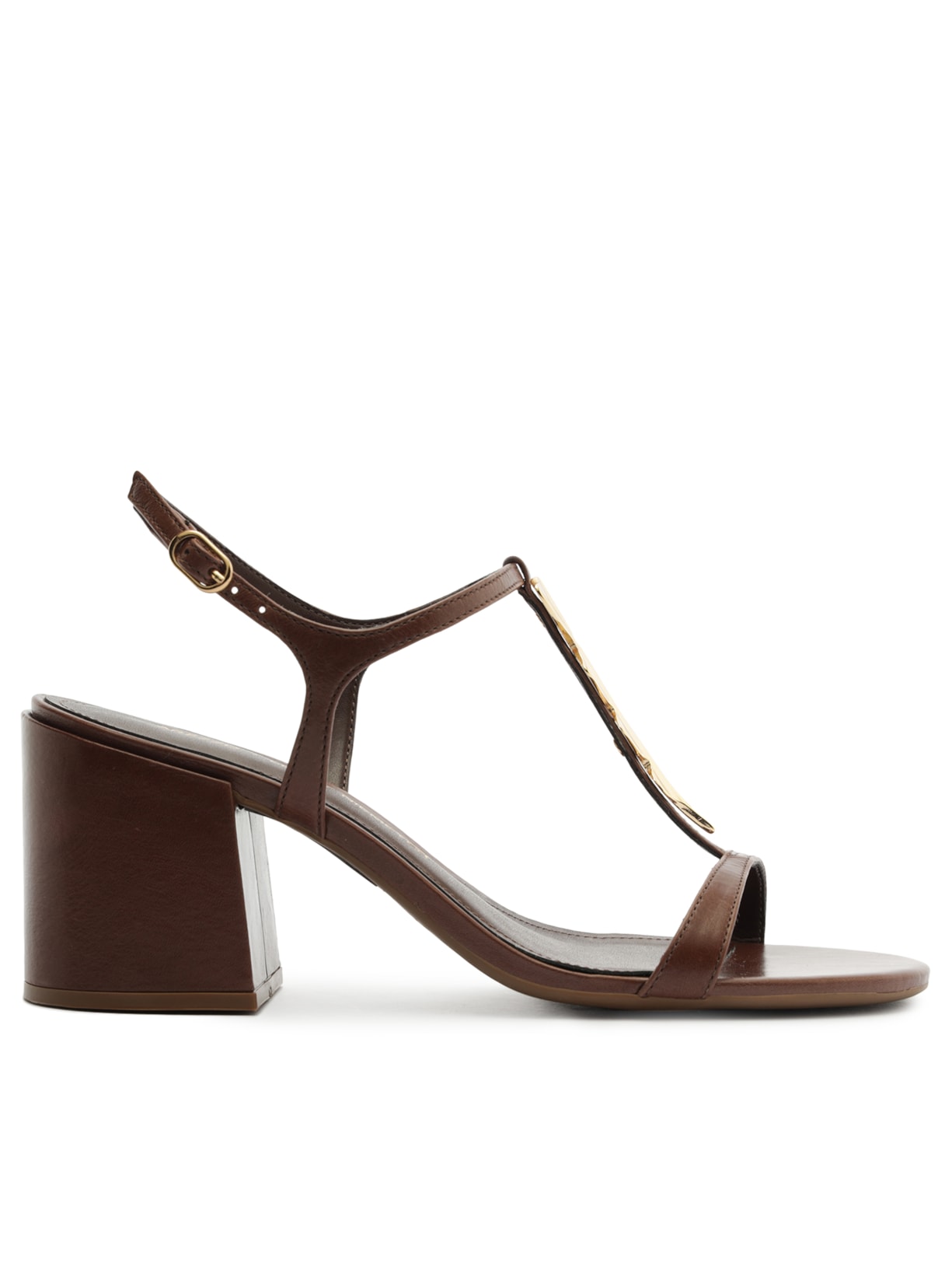 Sandália Feminina Couro Bloco Metais - Marrom