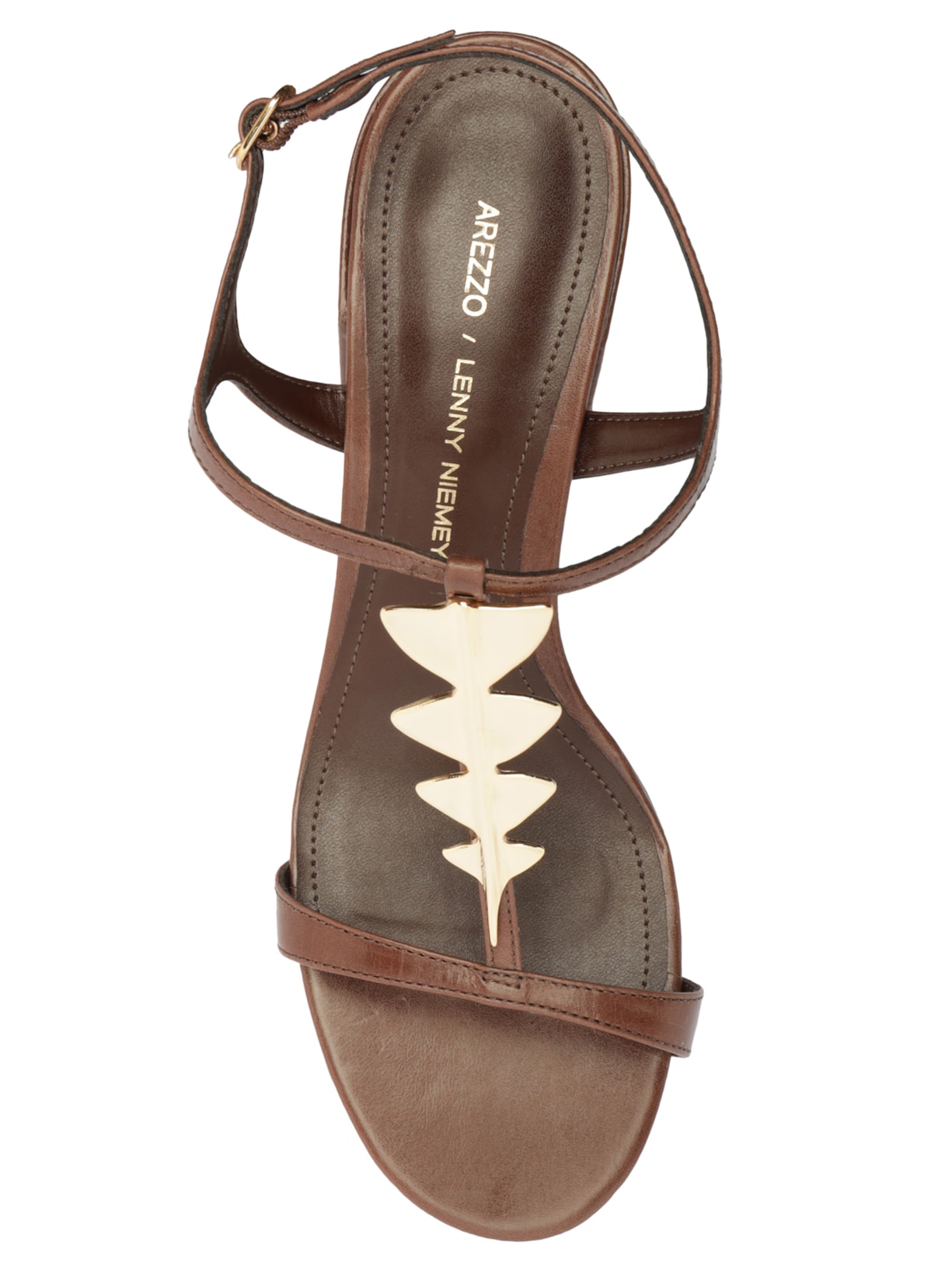 Sandália Feminina Couro Bloco Metais Marrom Arezzo + Lenny Niemeyer