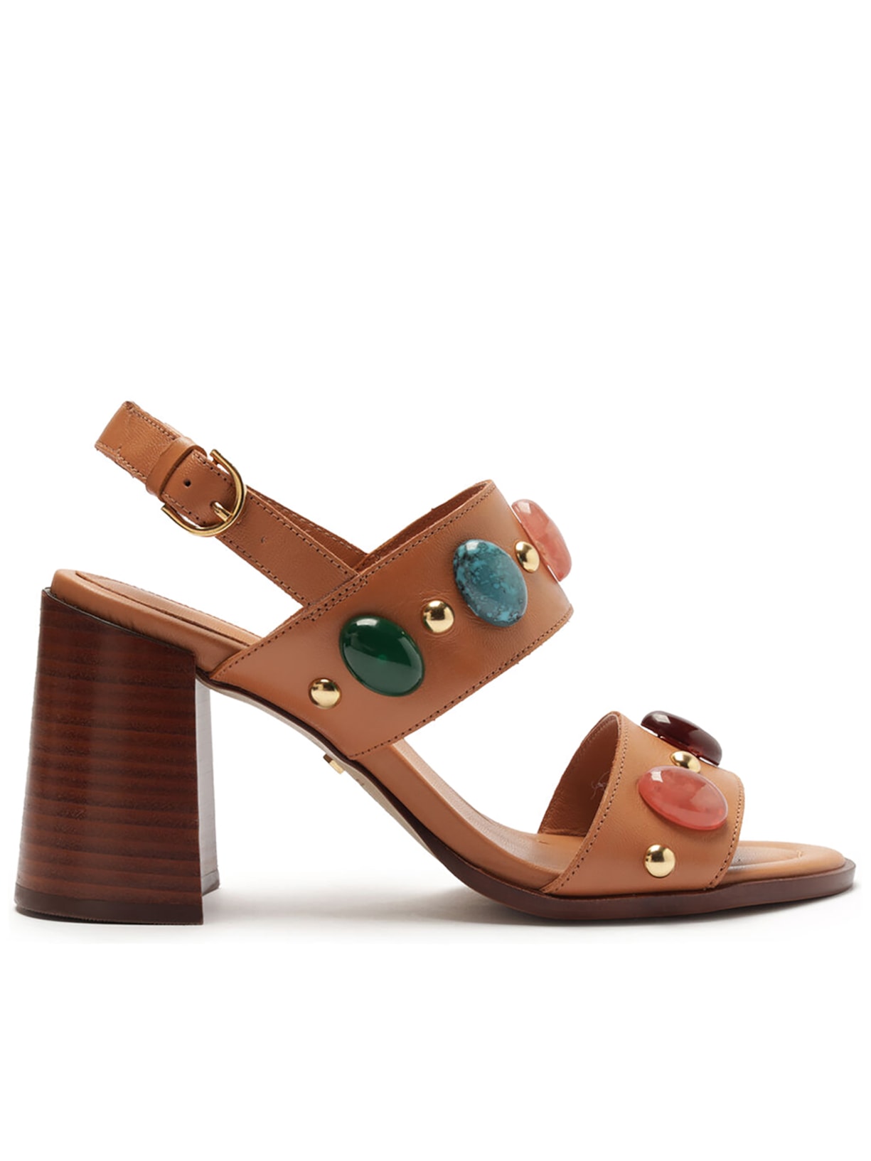 Sandália Feminina Couro Bloco Pedras Boho - Marrom