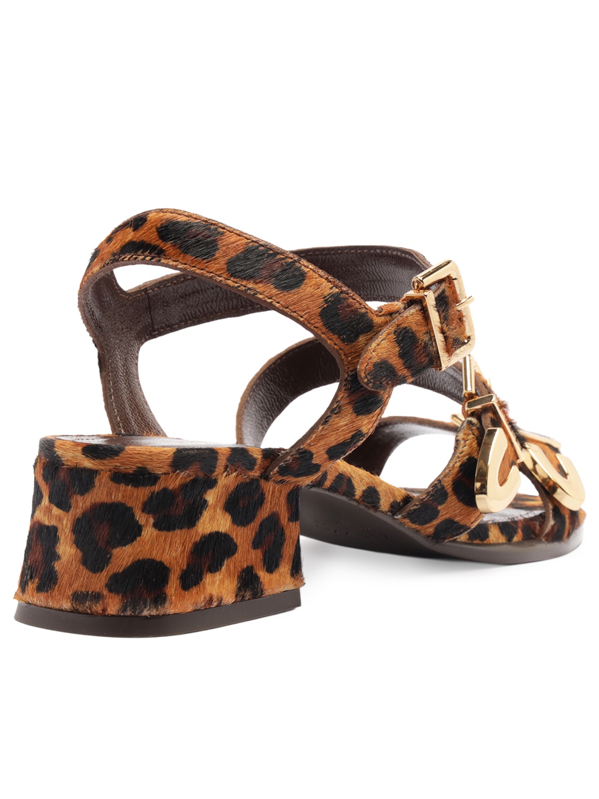 Sandália Feminina Couro Bloco Tiras Fivelas Animal Print Arezzo