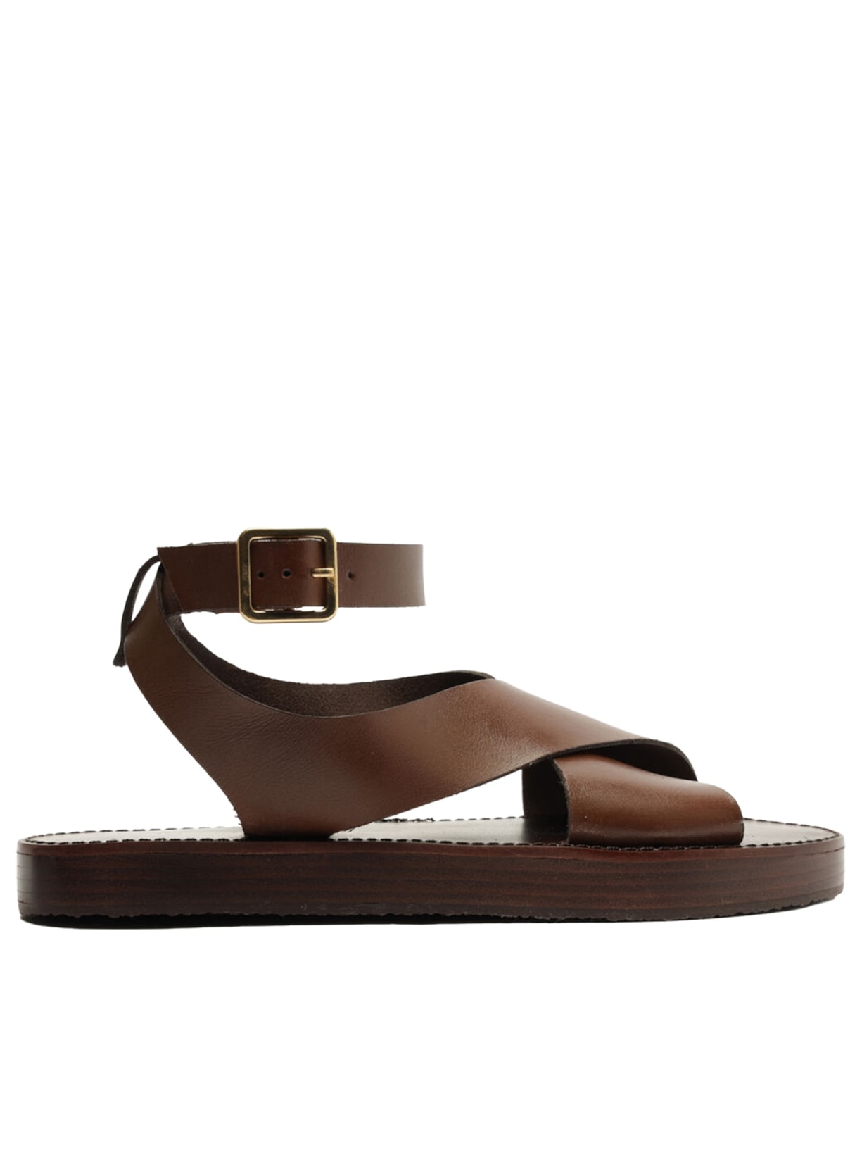 Sandália Feminina Couro Flatform Tiras Largas - Marrom