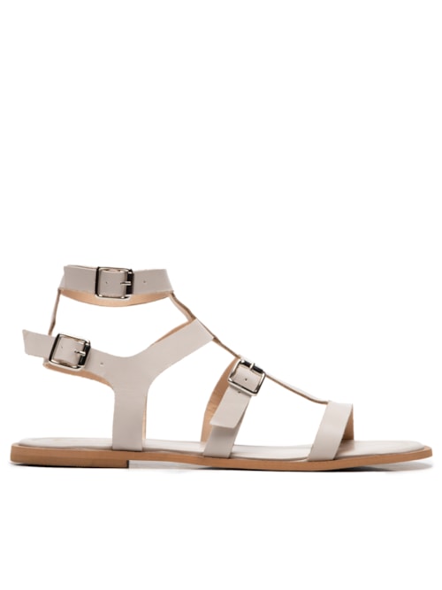 Sandália Feminina Couro Gladiadora Básica Com Fivelas - Off White