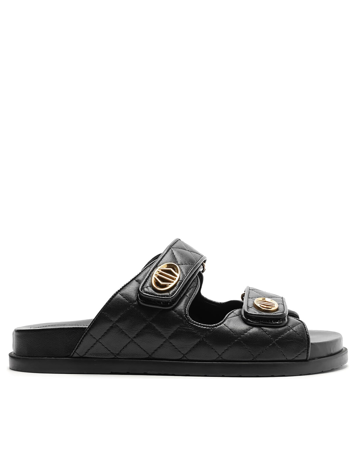 Sandália Feminina Couro Matelassê Velcro - Preto
