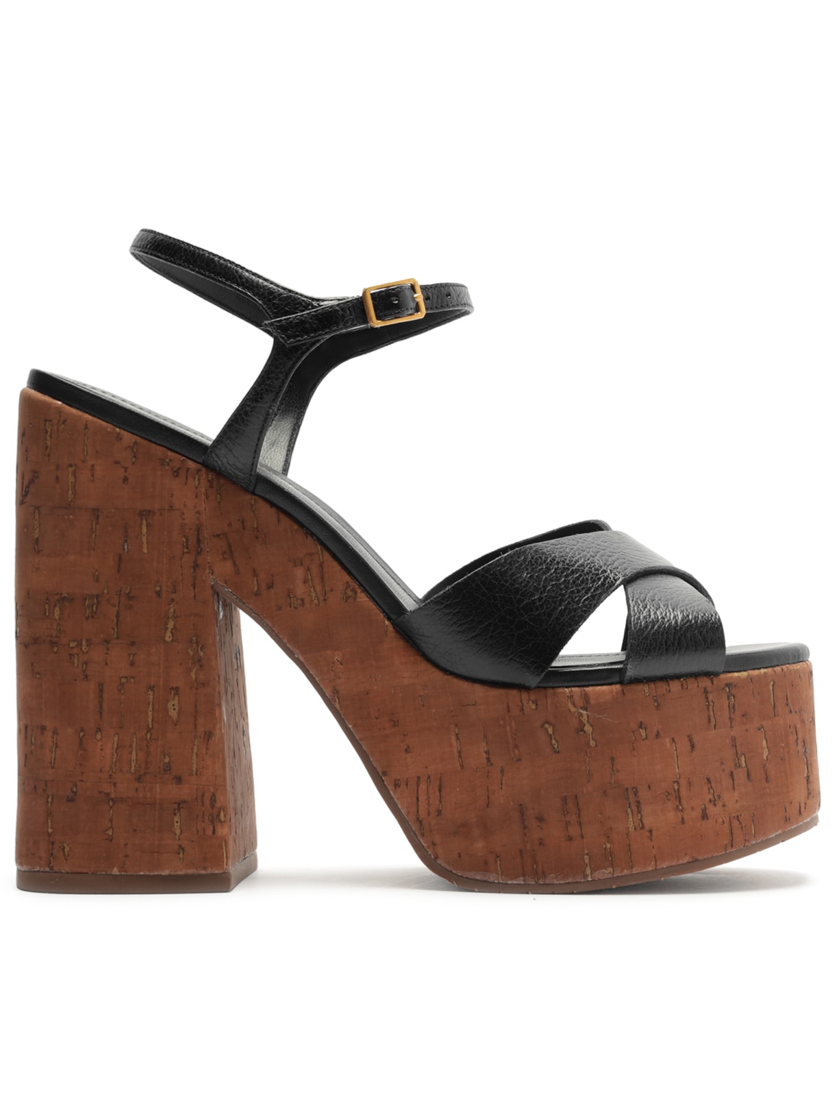 Sandália Feminina Couro Meia Pata Tiras Fivela - Preto