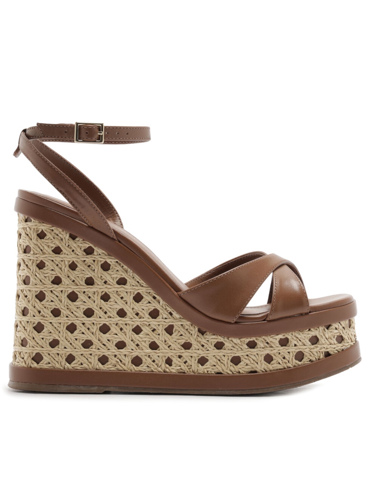 Sandália Feminina Couro Palha Sextavada Plataforma Marrom Arezzo + Isla