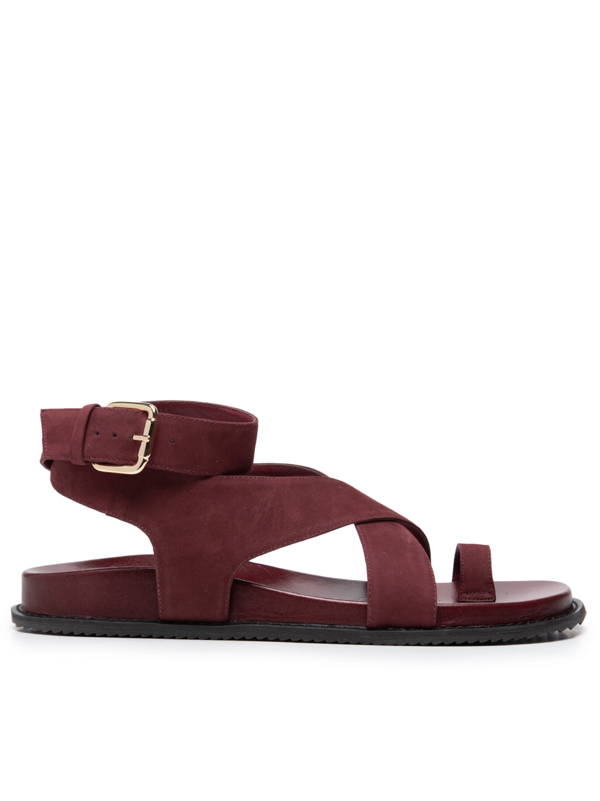 Sandália Feminina Couro Rasteira Com Tiras - Vinho