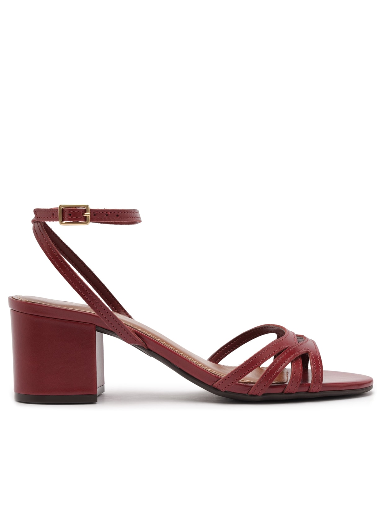 Sandália Feminina Couro Salto Bloco Clássica - Vermelho