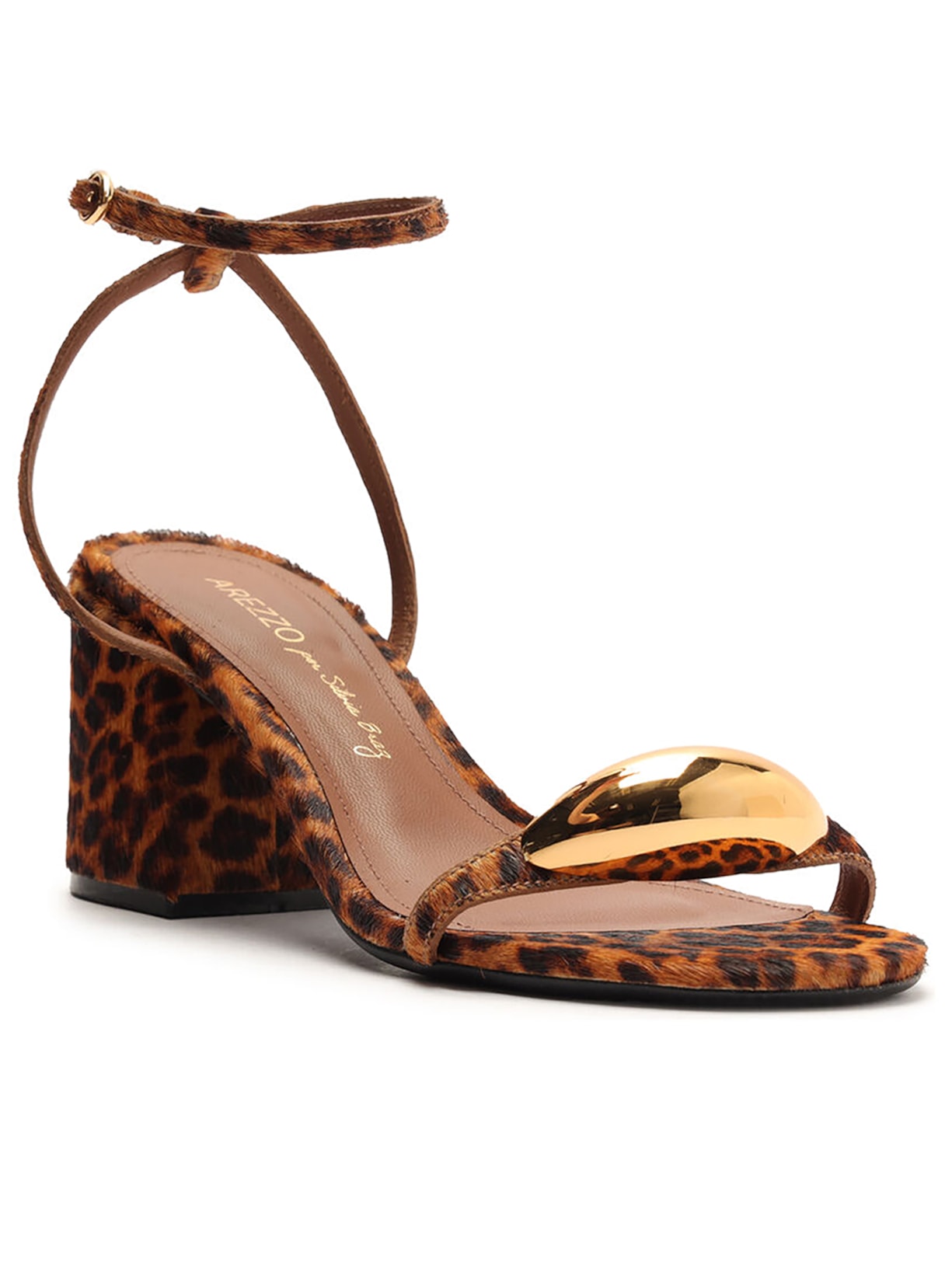 Sandália Feminina Couro Salto Bloco Metal Arezzo Silvia Braz