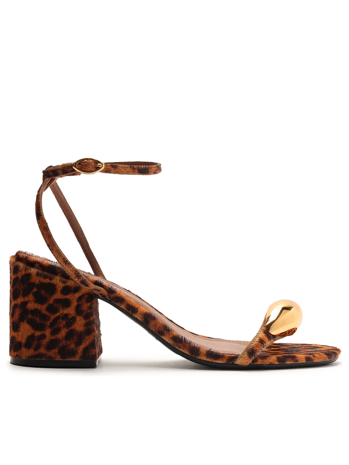 Sandália Feminina Couro Salto Bloco Metal - Animal Print