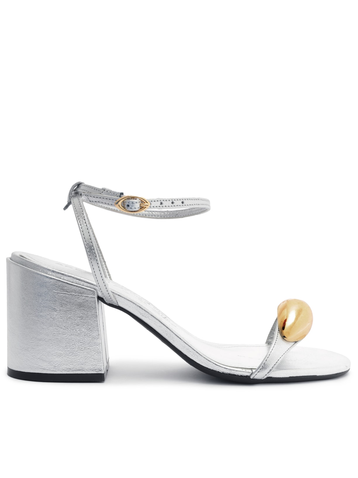 Sandália Feminina Couro Salto Bloco Metal - Prata