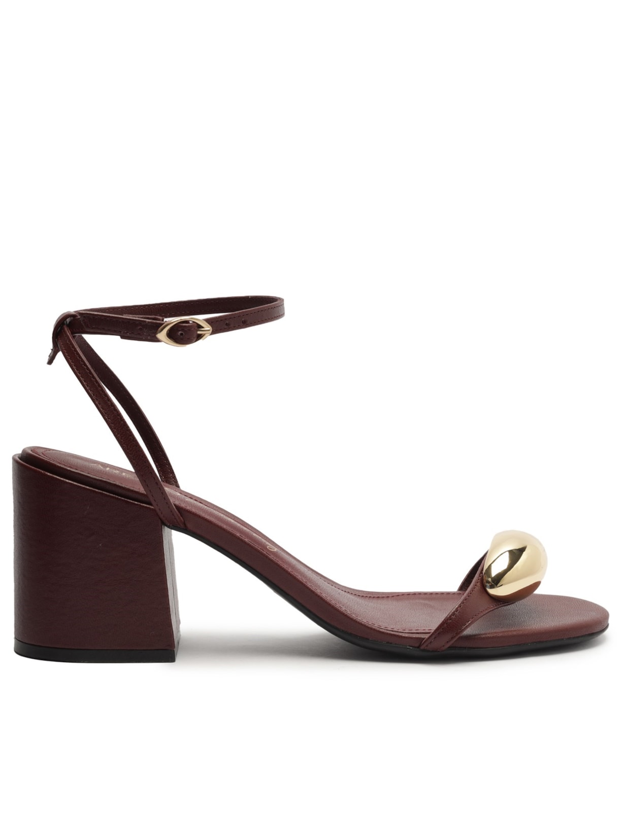 Sandália Feminina Couro Salto Bloco Metal - Vinho