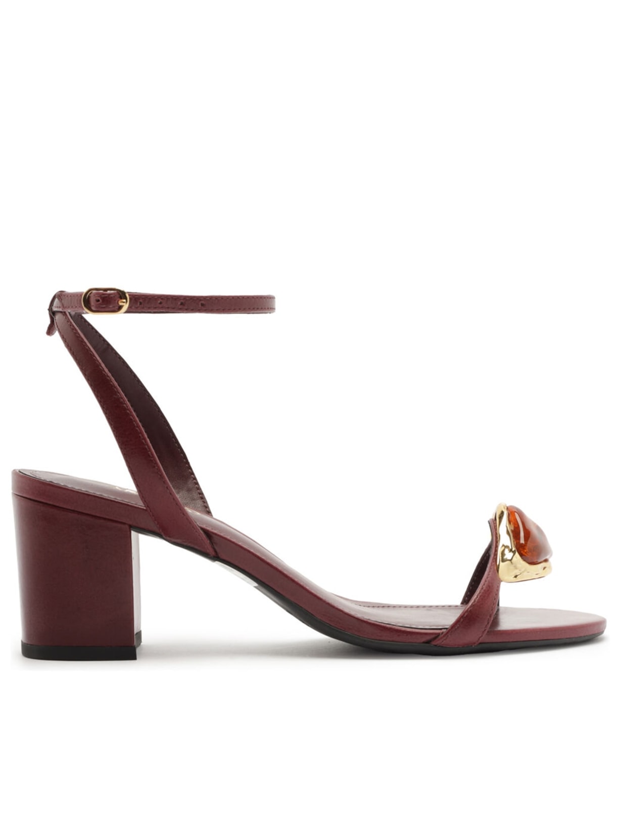 Sandália Feminina Couro Salto Bloco Pedra Maxi - Vinho