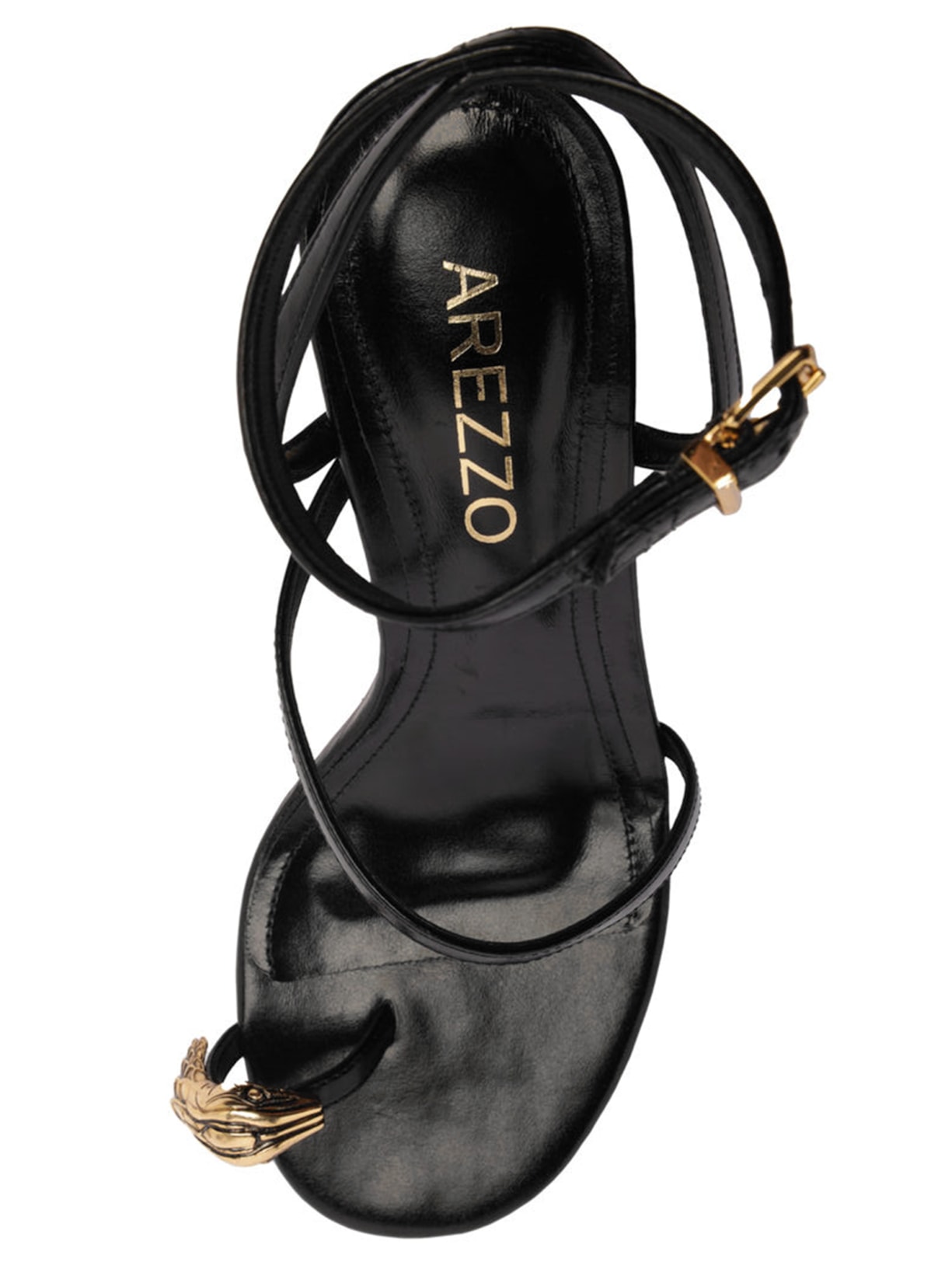 Sandália Feminina Couro Salto Bloco Textura Metal Preto Arezzo