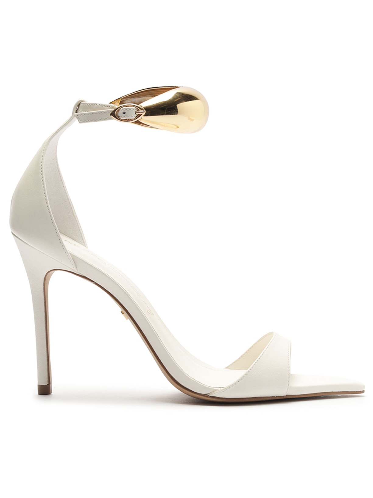 Sandália Feminina Couro Salto Fino Metal - Branco