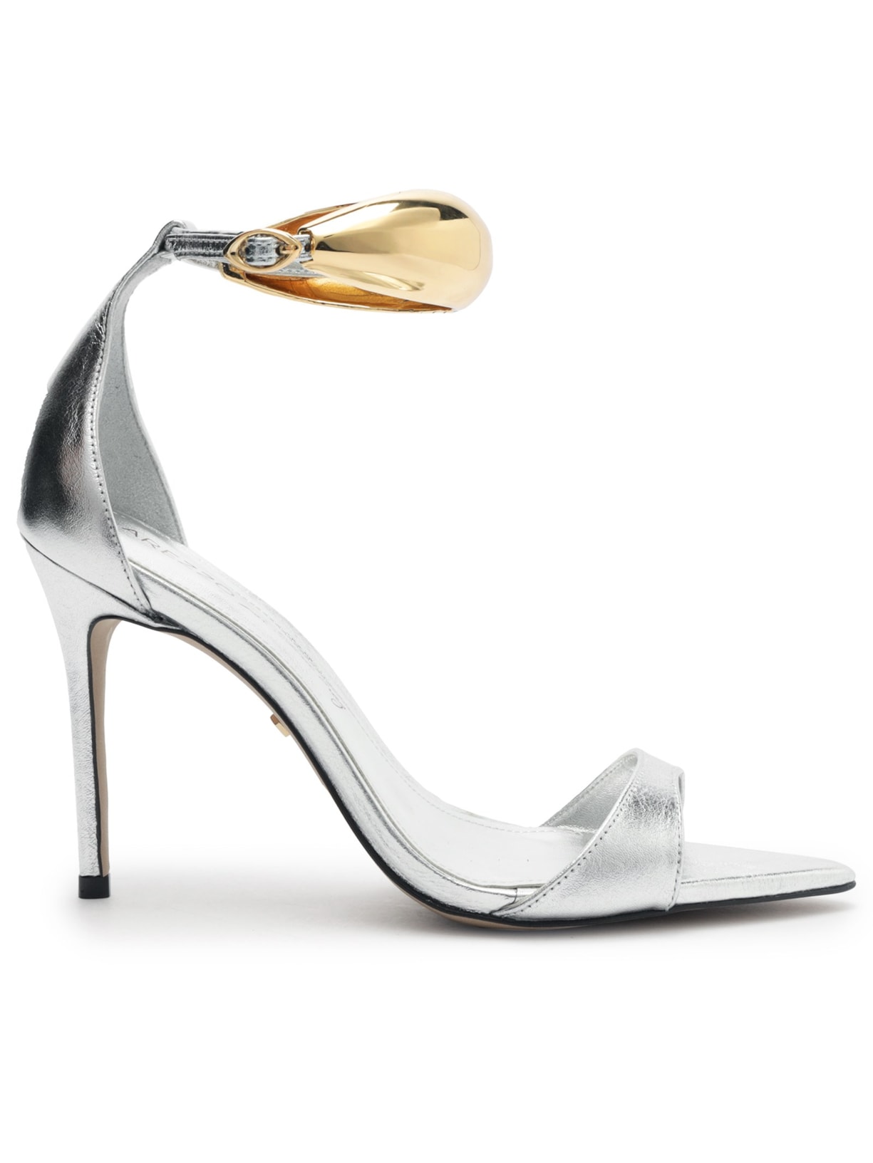 Sandália Feminina Couro Salto Fino Metal - Prata