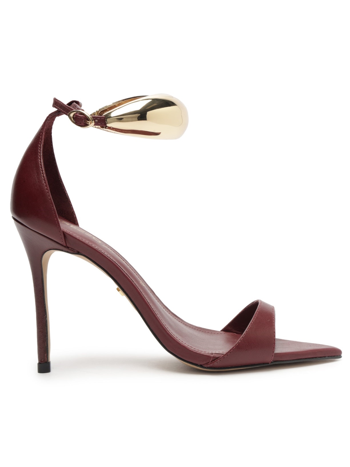 Sandália Feminina Couro Salto Fino Metal - Vinho