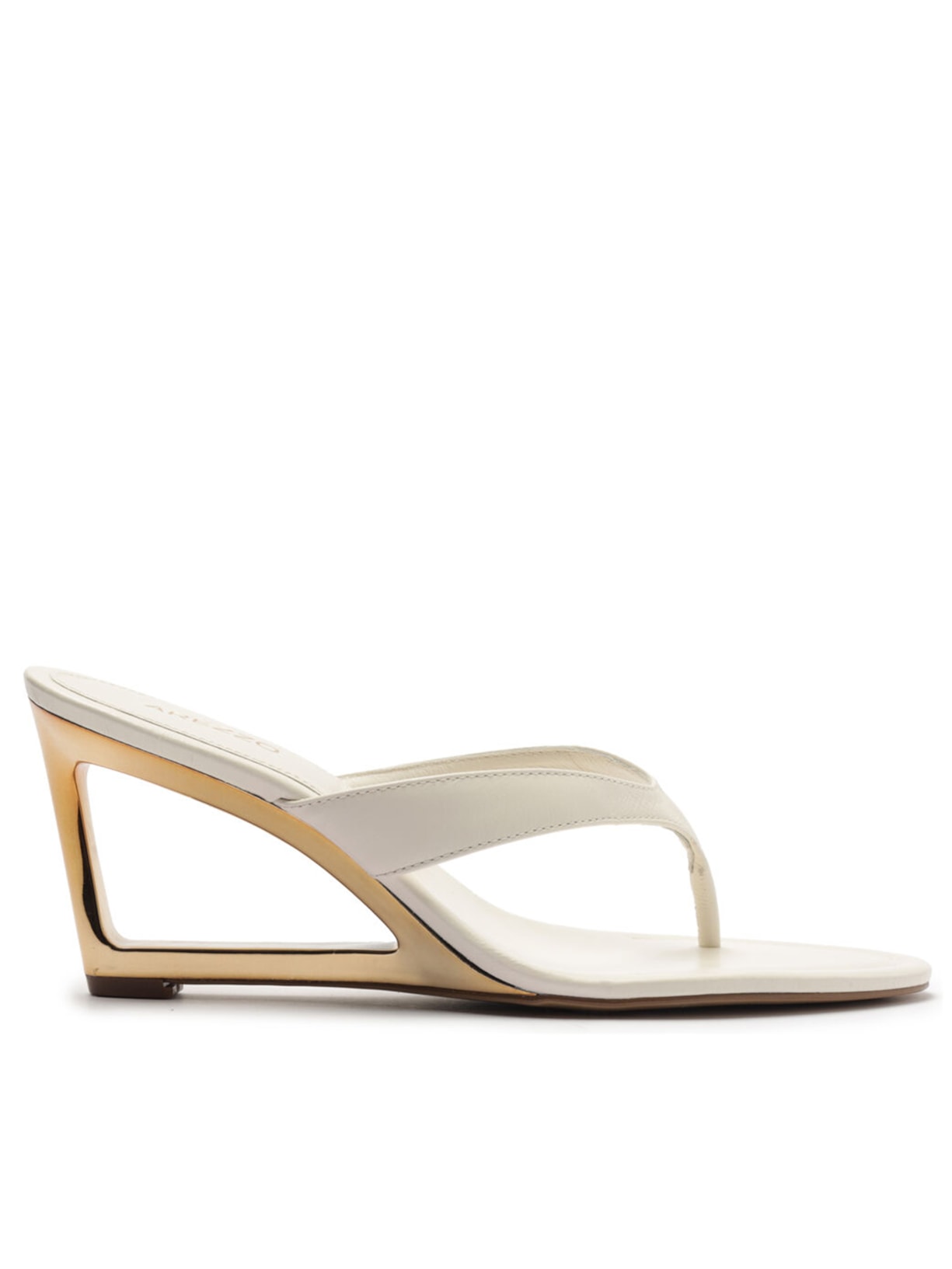 Sandália Feminina Couro Salto Geométrico Flip Flop - Off White