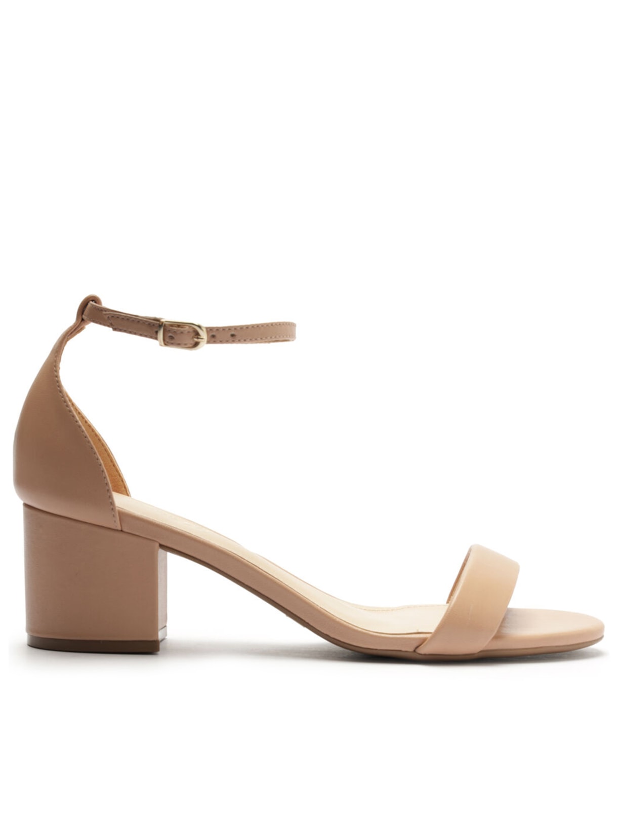 Sandália Feminina Couro Salto Médio Bloco Isabelli - Bege