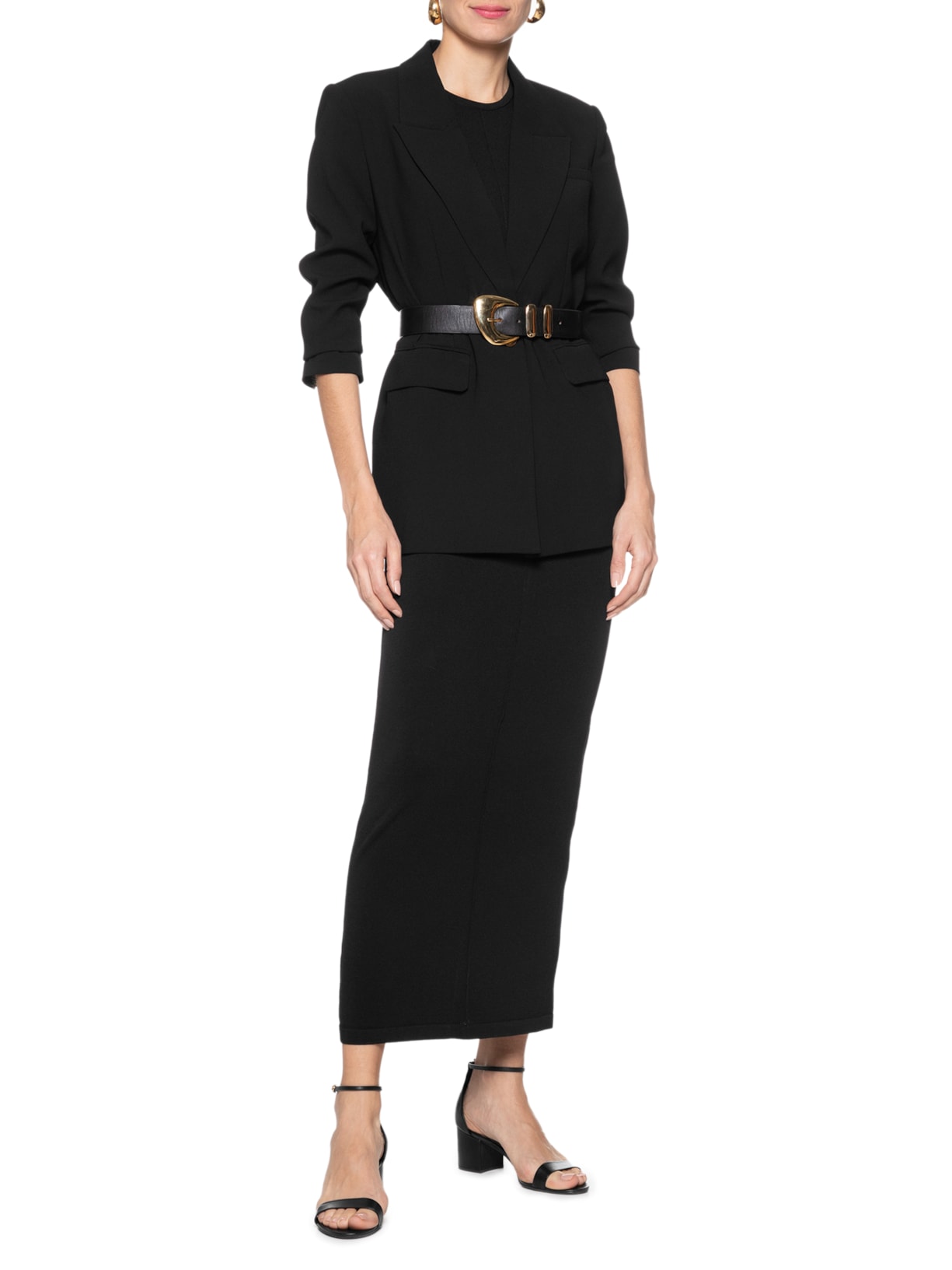 Sandália Feminina Couro Salto Médio Bloco Isabelli Preto Arezzo