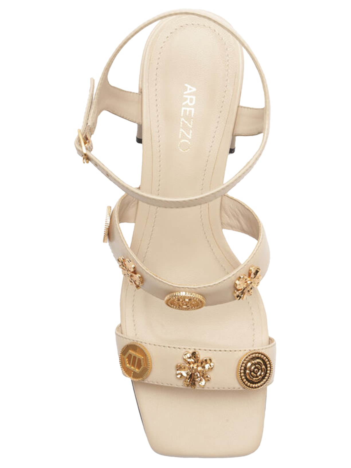 Sandália Feminina Couro Salto Médio Metais Bege Arezzo