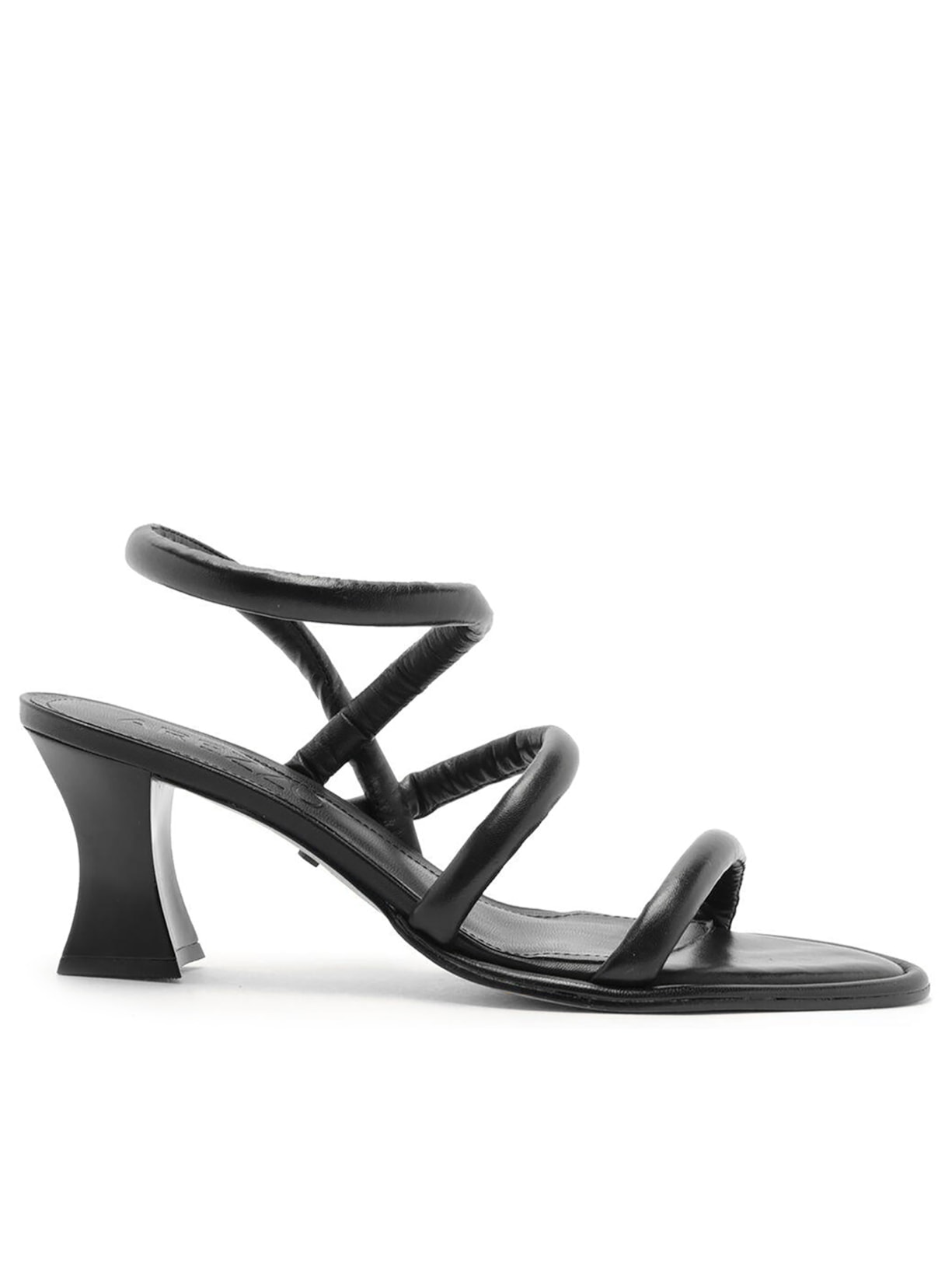 Sandália Feminina Couro Salto Médio Tira Curva - Preto