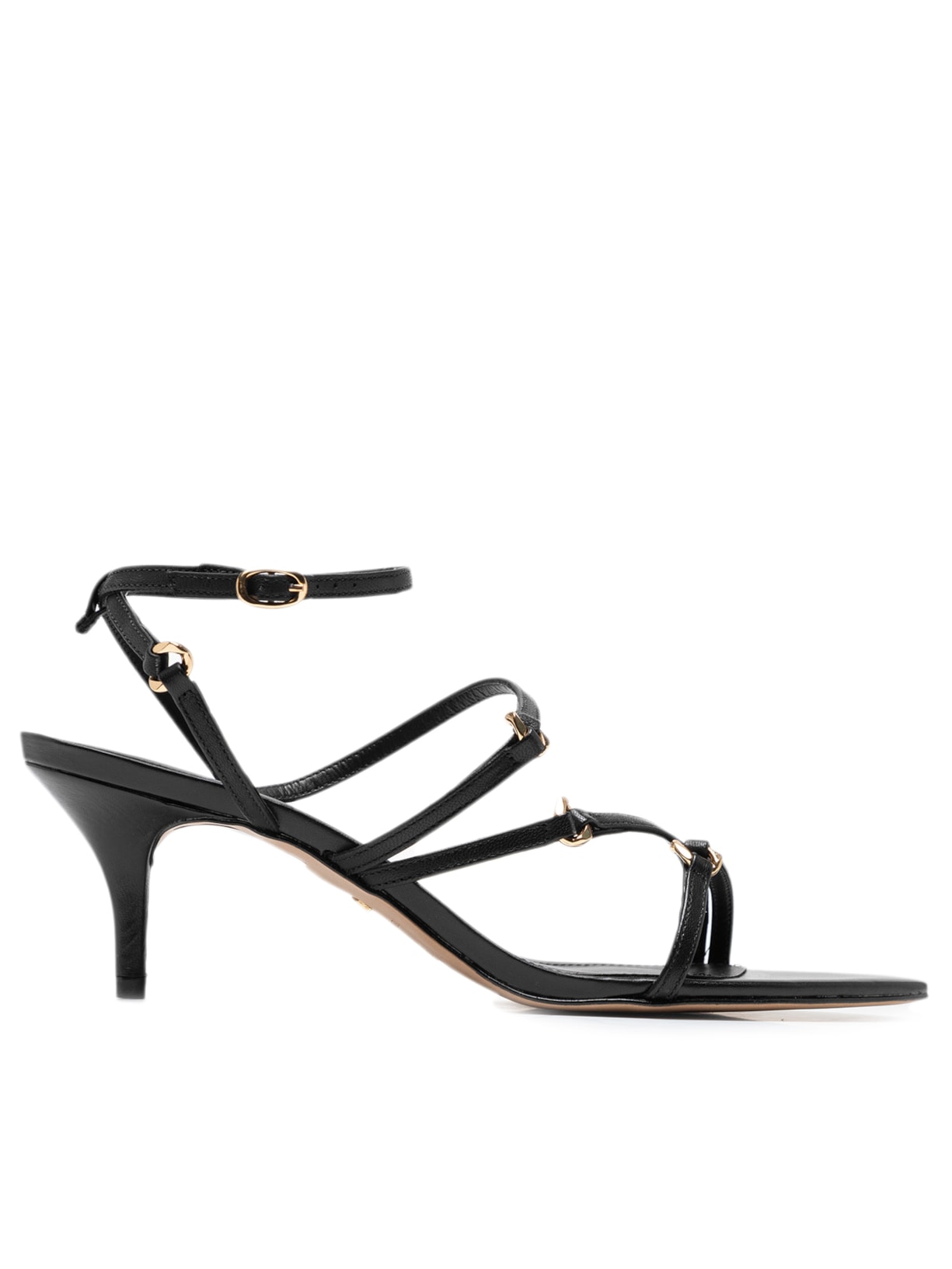 Sandália Feminina Couro Salto Médio Tiras Finas - Preto