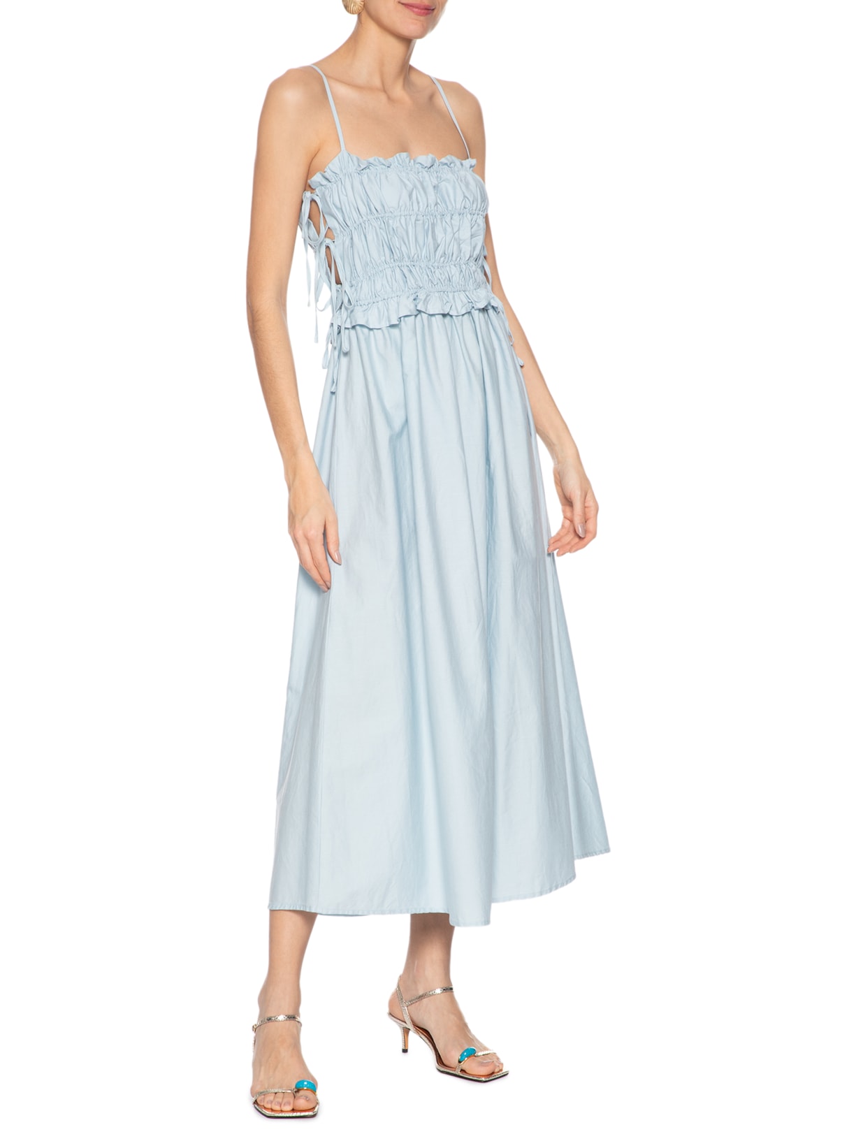 Sandália Feminina Couro Salto Médio Tiras Pedra Dourado Arezzo