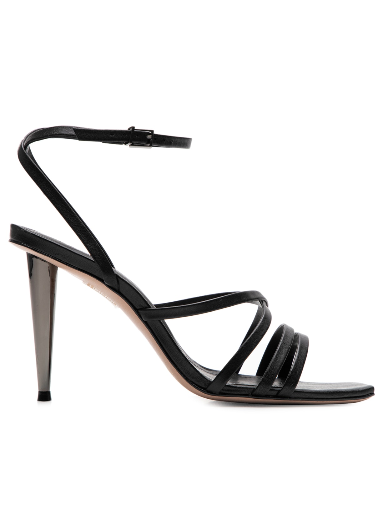 Sandália Feminina Couro Salto Pino Cromado - Preto