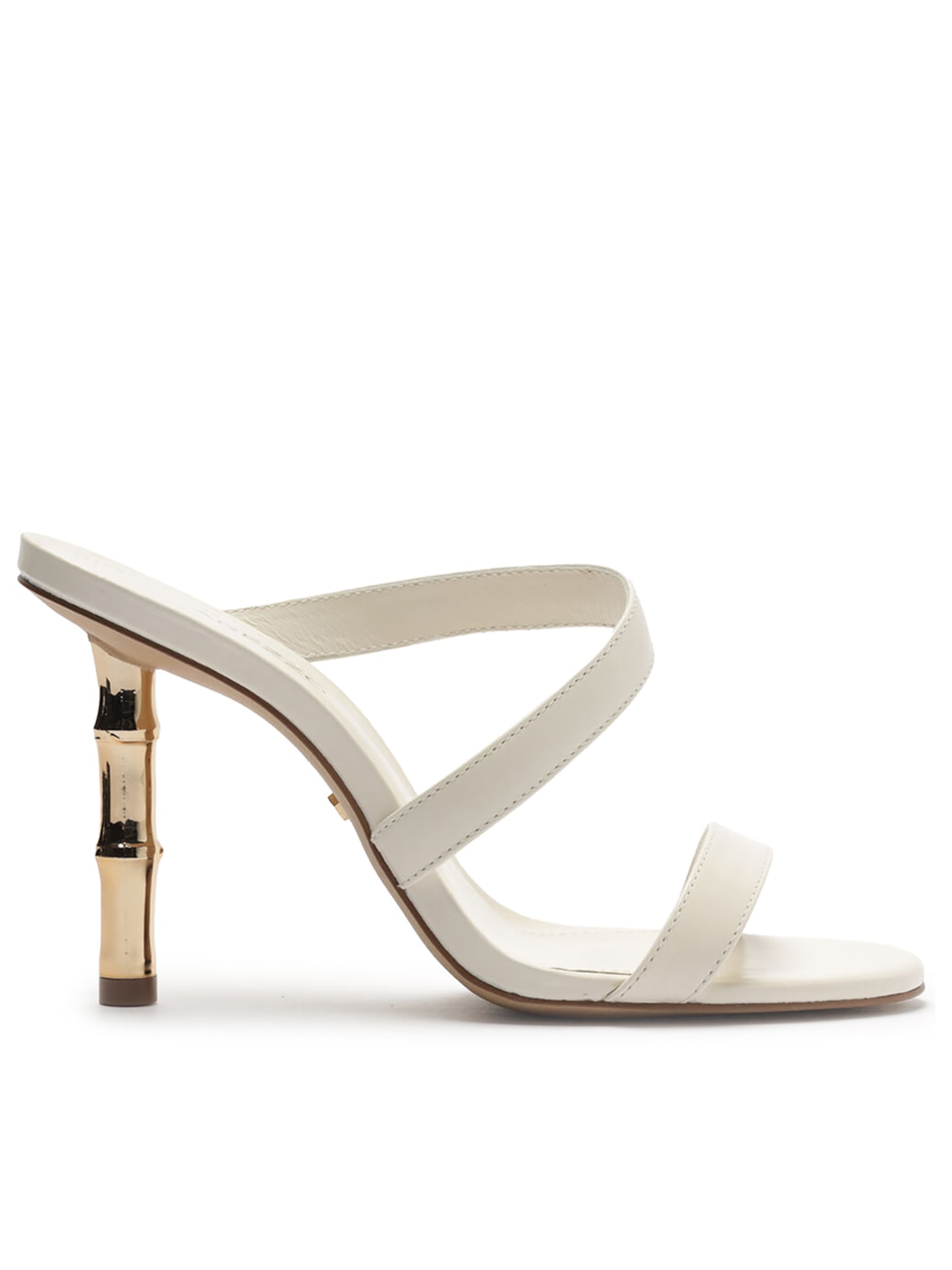 Sandália Feminina Couro Tiras Salto Bamboo Metal - Branco