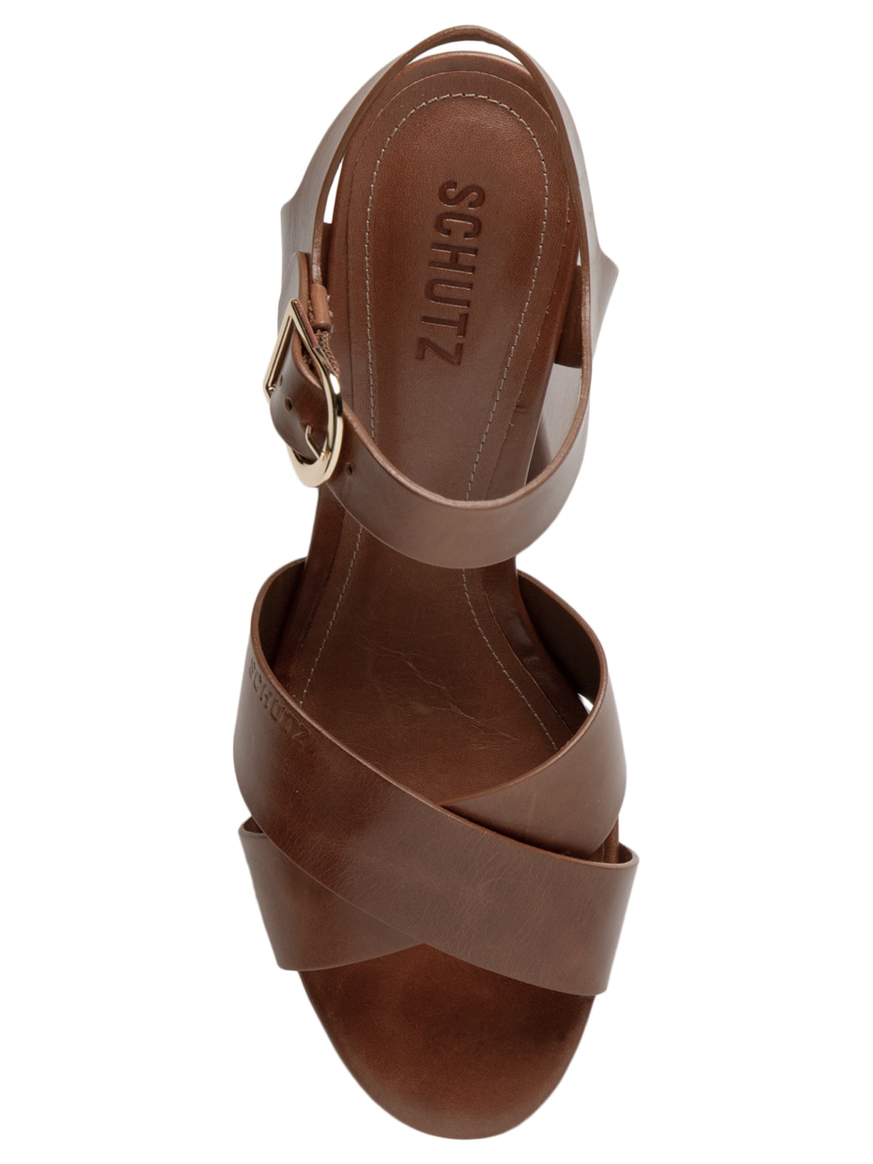 Sandália Feminina Daisy Salto Bloco Couro Marrom Schutz