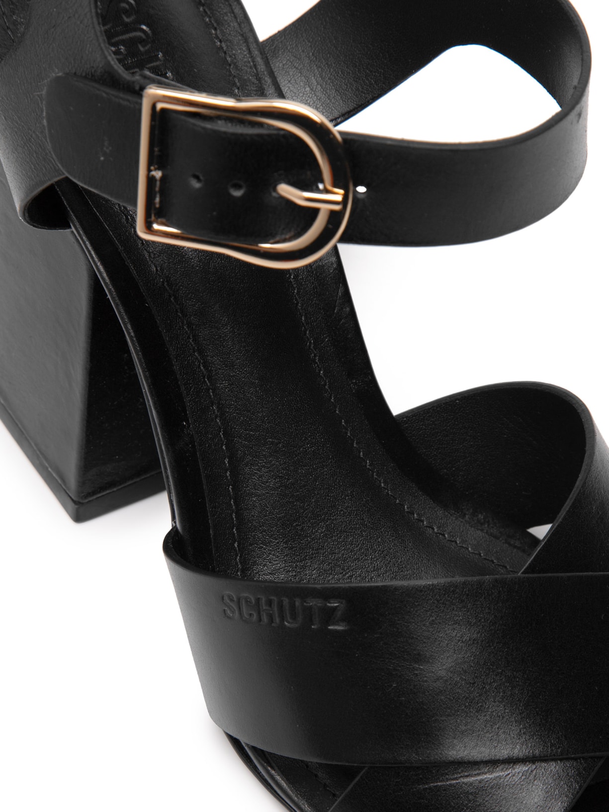 Sandália Feminina Daisy Salto Bloco Couro Preto Schutz