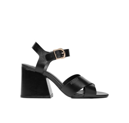 Sandália Feminina Daisy Salto Bloco Couro - Preto