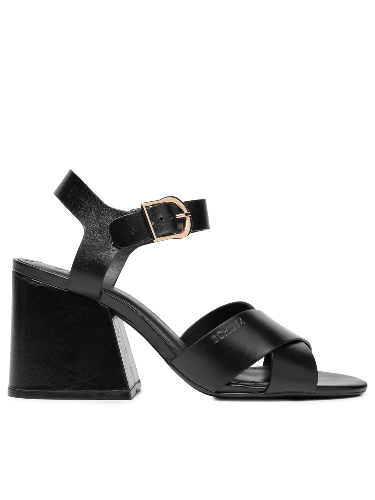 Sandália Feminina Daisy Salto Bloco Couro - Preto