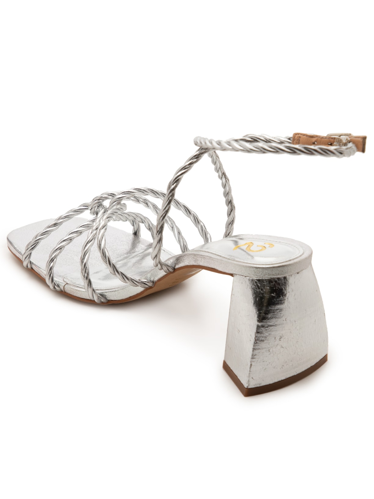 Sandália Feminina De Salto Em Couro Tiras Prata '2Essential