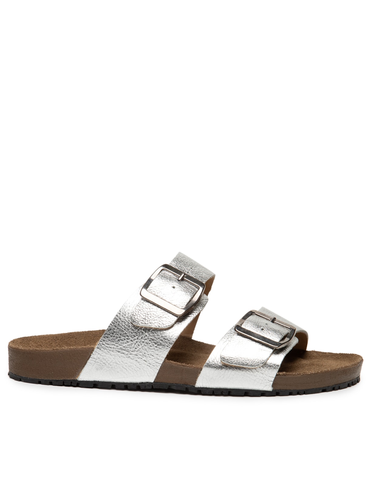 Sandália Feminina De Tiras Básica Em Couro - Prateado