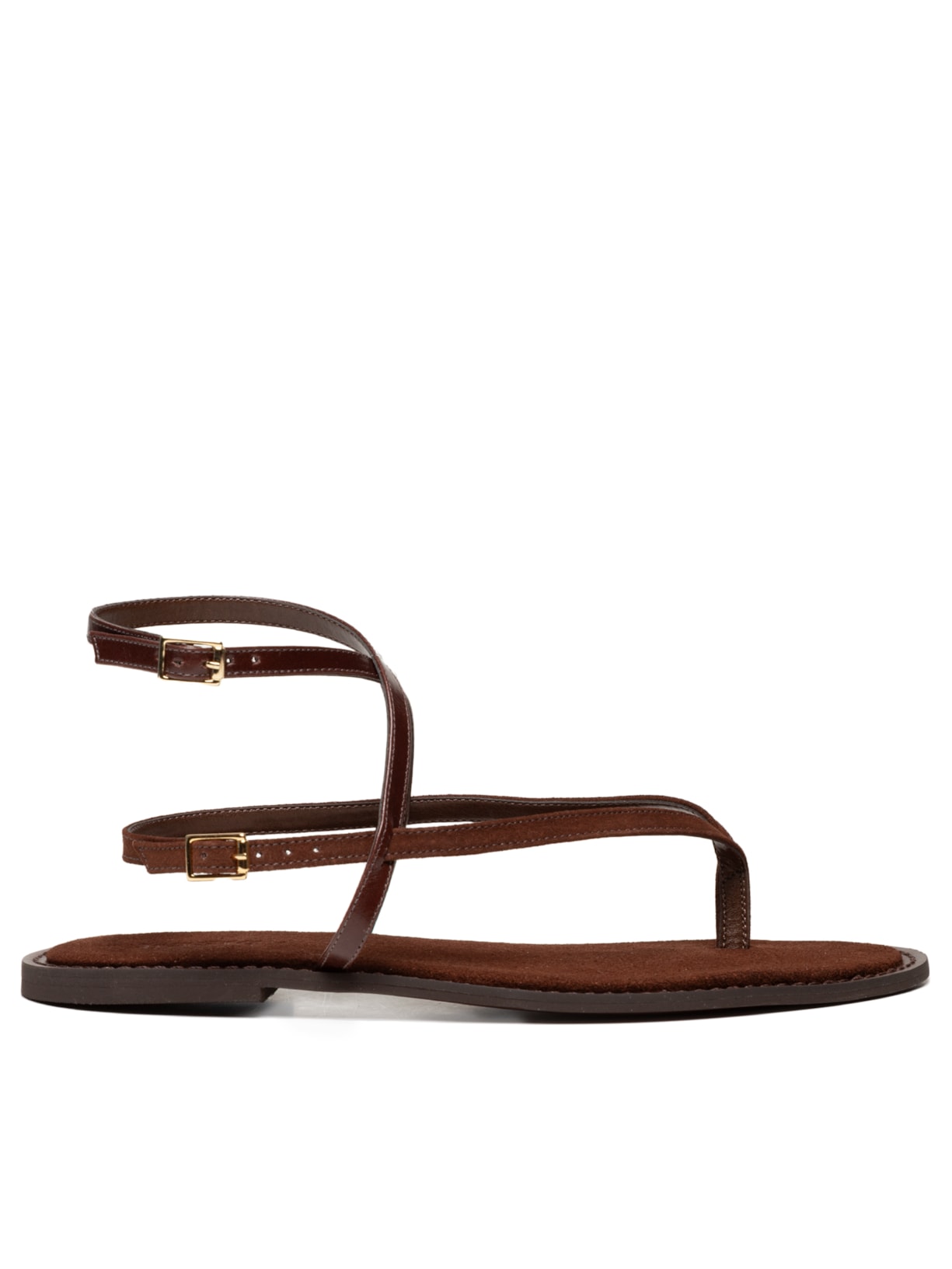 Sandália Feminina De Tiras Finas Em Couro - Marrom