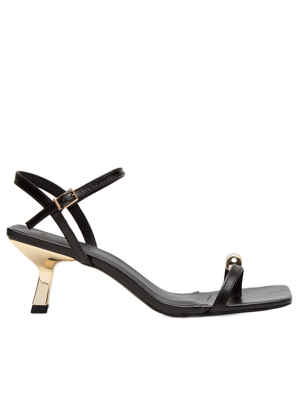 Sandália Feminina Em Couro Com Detalhes - Preto