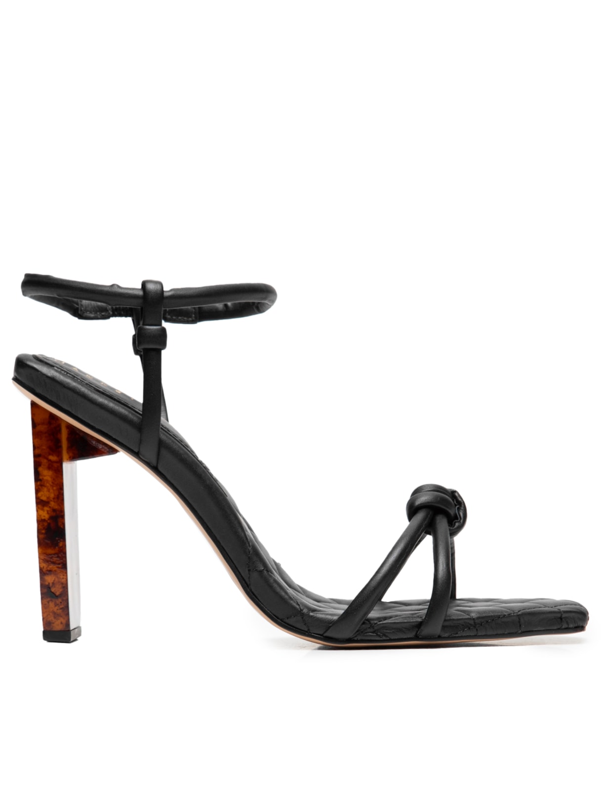 Sandália Feminina Em Couro Com Salto Alto Marmorizado - Preto