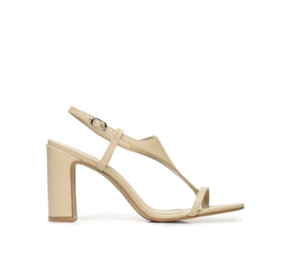 Sandália Feminina Em Couro Com Salto Bloco - Bege