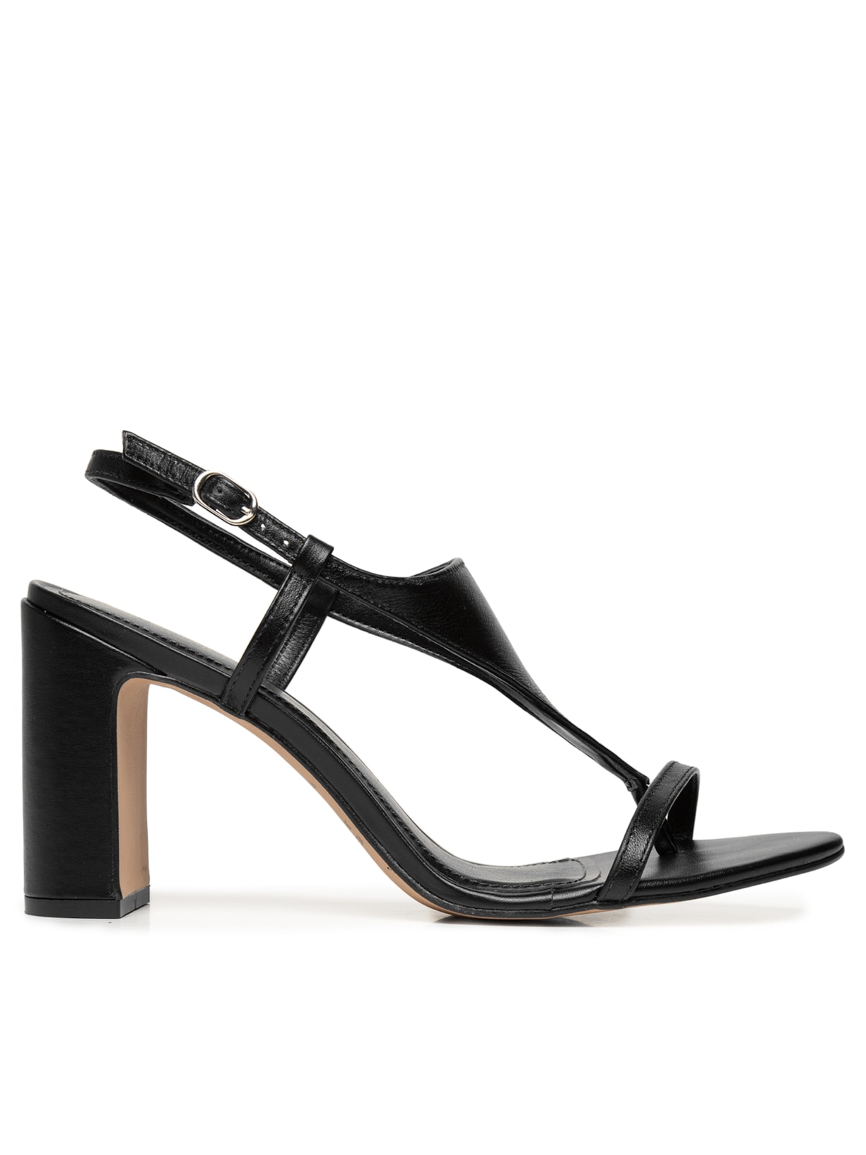 Sandália Feminina Em Couro Com Salto Bloco - Preto