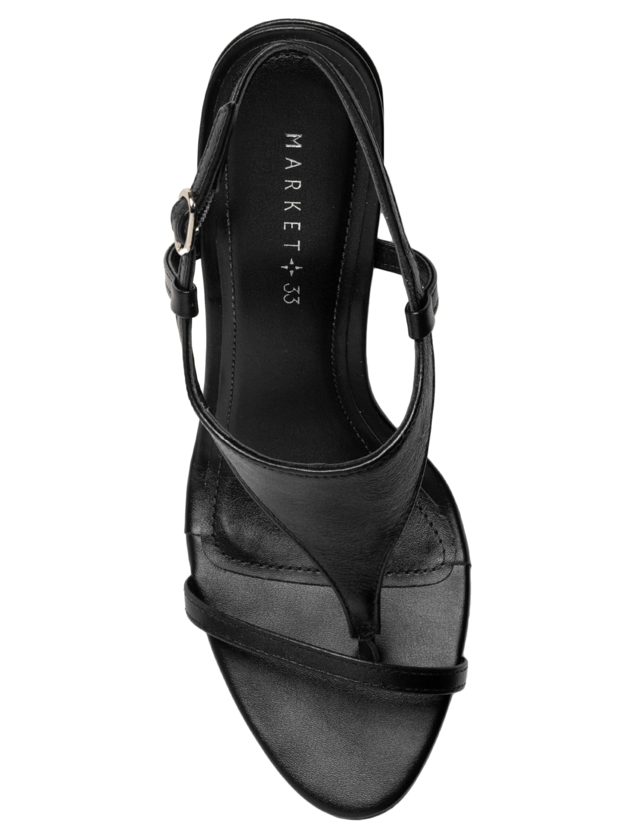 Sandália Feminina Em Couro Com Salto Bloco Preto Market 33