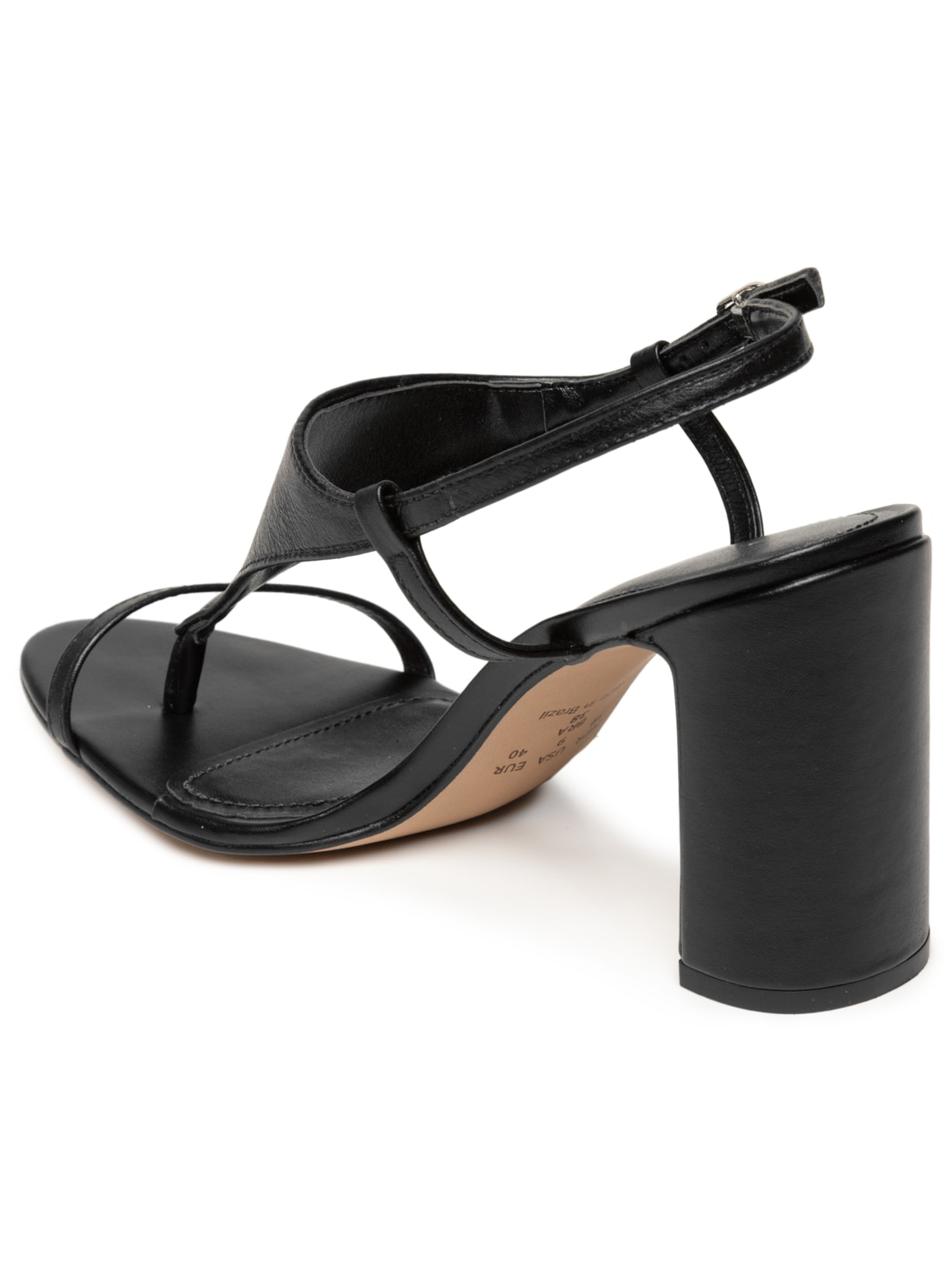 Sandália Feminina Em Couro Com Salto Bloco Preto Market 33