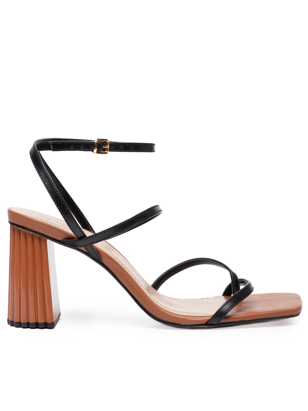 Sandália Feminina Em Couro Com Salto Grosso Médio - Marrom