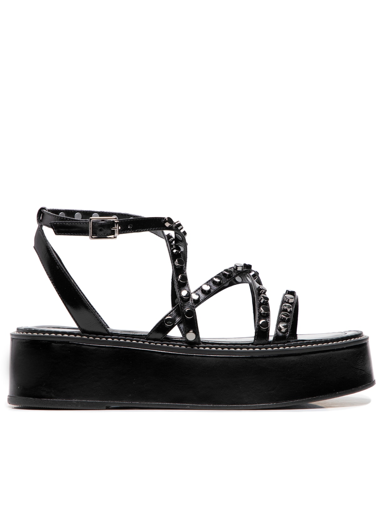 Sandália Feminina Em Couro Com Tachas - Preto