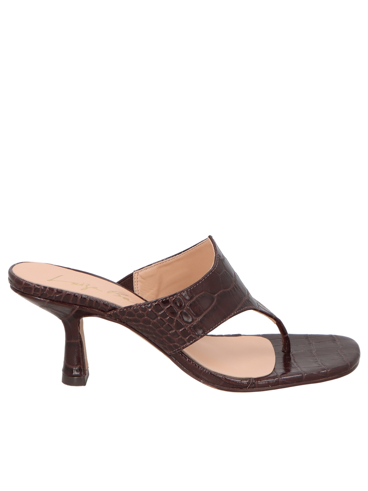 Sandália Feminina Em Couro Croco - Marrom