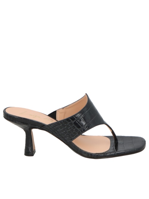 Sandália Feminina Em Couro Croco - Preto