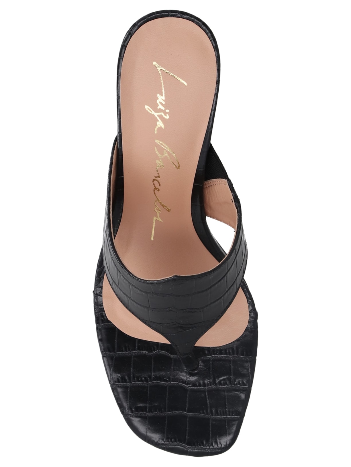 Sandália Feminina Em Couro Croco Preto Luiza Barcelos