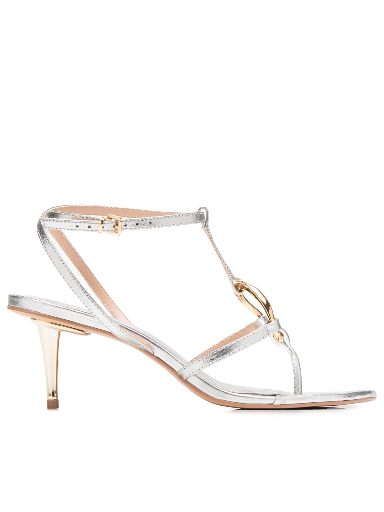 Sandália Feminina Em Couro Salto Médio - Prata